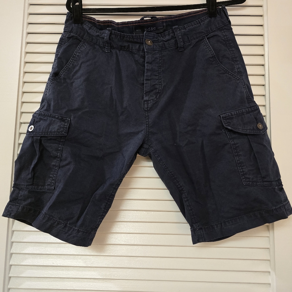 PD&C - Men's Dark Greyish Blue Casual Cotton Cargo Shorts